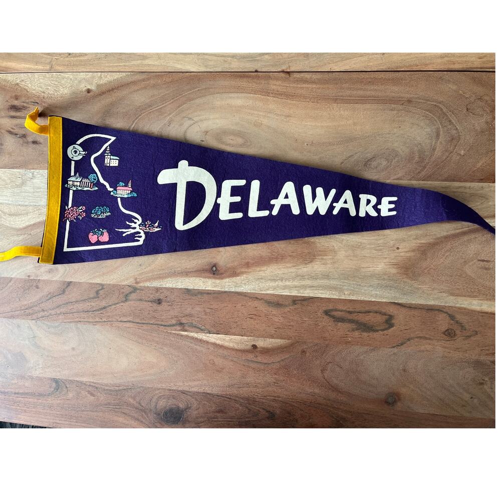VINTAGE 50's  Delaware Oxford Pennant felt state landmarks 30"  Flag Wall